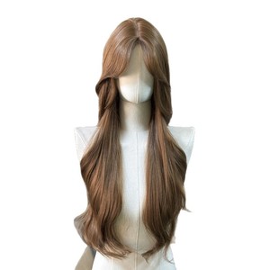 Peluca completa pequeña de cabello largo rizado con raya central, aspecto natural, hecha a máquina con fibra resistente a altas temperaturas, venta directa de fábrica, envío directo de un solo artículo - Product Image 5