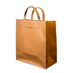 Sac recyclable avec impression de logo sac kraft carré Xl papier kraft alimentaire sérigraphie logo personnalisé cadeaux promotionnels fabriqué à la machine