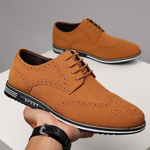 <strong>Suede</strong> <strong>Brogue</strong> Fashion Men's Shoes Men's White Widened PU Leather Shoes - Product Image 6