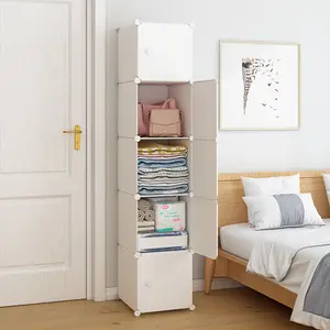 Armário de plástico dobrável destacável para armazenar roupas, guarda-roupa portátil para quarto, conjunto simples, cubos DIY, caixa organizadora de roupas