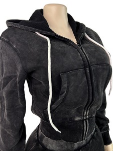 Completo in Cotone a 2 Pezzi per <span class=keywords><strong>Donna</strong></span>, Autunno Primavera, Giacca a Maniche Lunghe Effetto Lavaggio Acido e Pantaloncini, <span class=keywords><strong>Outfit</strong></span> Coordinato Y2K - Product Image 6