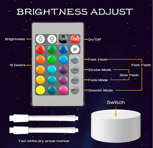 Tableau blanc LED 16 couleurs à distance Base noire moderne 3D acrylique créatif veilleuse LED maison intelligente maison intelligente lumières tableau de notes - Product Image 2