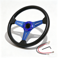 Volant en PU haute adhérence de 13,6 pouces avec kit de klaxon, montage universel à 6 trous, 3 branches en aluminium pour tuning automobile