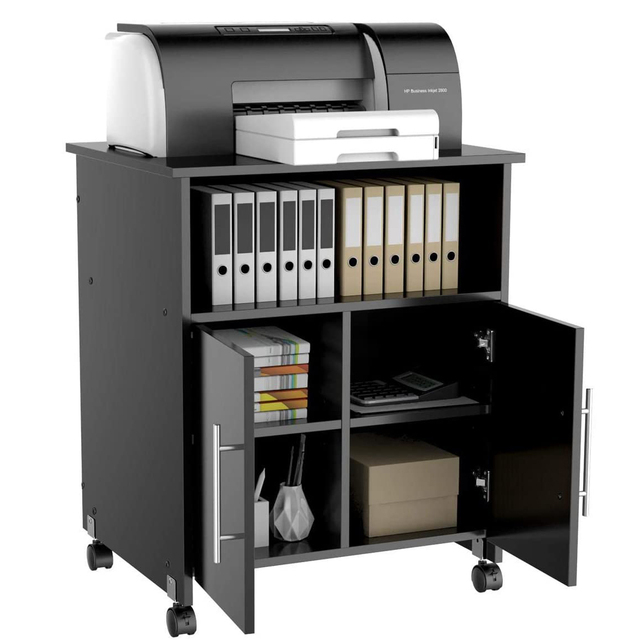 Rolling Printer Stand with Storage Adjustable Shelf Wood Mobile Cabinet Work Cart