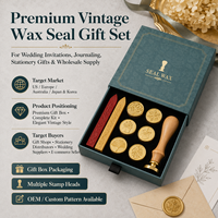 Coffret Cadeau de Sceau de Cire Vintage avec Manche en Bois et Têtes de Sceau Métalliques pour Invitations de Mariage, Papeterie, Boîte Cadeau – Vente en Gros