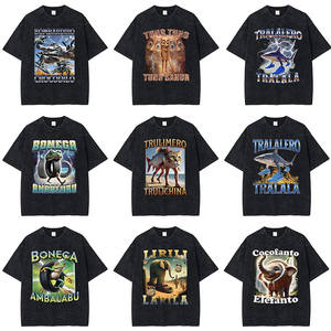 AI Bio <strong>War</strong> All-<strong>Star</strong> Tungtungtungsahur Stick <strong>Man</strong> Bomber Letter Pattern 100% Cotton Casual Washed Regular Fit 240g Short Sleeve - Product Image 1