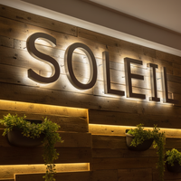 Huruf LED Stainless Steel Luar Ruangan, Signage 3D Bercahaya, Logo Merek LED Kustom untuk Bisnis