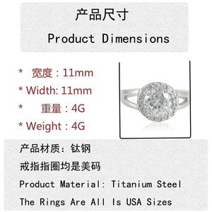 yunnique Women's <b>Titanium</b> Steel <b>Ring</b> With White Gemstone Halo Design Everyday Wear Jewelry 210118 - Product Image 2