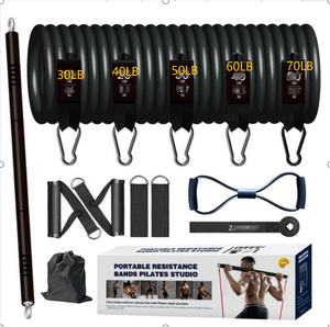 <span class=keywords><strong>Kit</strong></span> de 11 cordes <span class=keywords><strong>élastiques</strong></span> en latex d'exercice de gymnastique directement personnalisé en usine Kits de <span class=keywords><strong>bandes</strong></span> de résistance 150LB/250LB avec barre de Pilates - Product Image 1