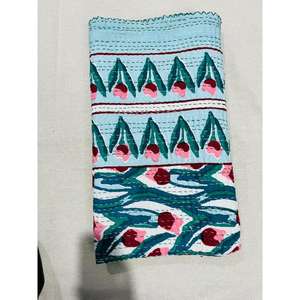 Cotton Kantha <b>Quilt</b> Bedspread With Hand Block Printed Textile Art Designed <b>For</b> Everyday <b>Bedding</b> Warmth And Elegant Interior - Product Image 3