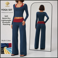 Ensemble de sport 2 pièces colorblock pour femme, directement de l'usine : haut à manches longues superposé et pantalon large à taille repliable, OEM