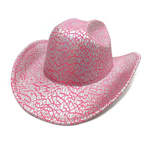 High Quality Pink Cowgirl Fedora Hats for Women Fashion Polyester Laser Pattern Shiny Party <strong>Cowboy</strong> Style - Product Image 6