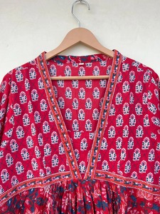 Robe d'été en coton imprimé à la main, robe midi décontractée à fleurs, vêtements décontractés pour la maison, robe maxi ample et douce - Product Image 5