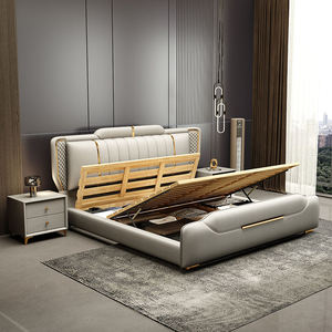 Conjunto de Móveis Modernos para Quarto King-Size Venda Direta da Fábrica Cama Macia Estofada Estrutura de Madeira Armazenamento Rotativo Design Sem Lavagem - Product Image 3