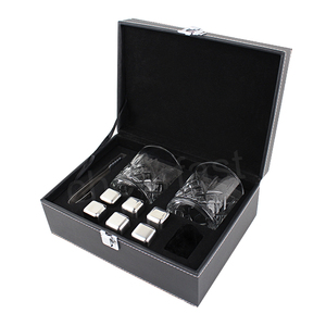 Caja <span class=keywords><strong>de</strong></span> cuero negro para whisky, cubo <span class=keywords><strong>de</strong></span> hielo reutilizable <span class=keywords><strong>de</strong></span> Metal <span class=keywords><strong>de</strong></span> acero inoxidable, piedra refrescante con <span class=keywords><strong>gafas</strong></span> <span class=keywords><strong>de</strong></span> whisky, regalo perfecto - Product Image 1