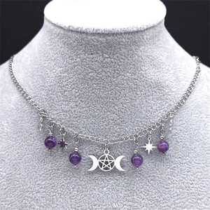 Collar con Pentagrama de la Triple Diosa Luna, Acero Inoxidable, Estilo Bruja Pagana Misteriosa, Accesorios de Joyería para Mujer, Collar Luna - Product Image 6