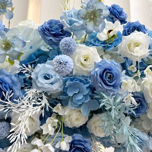 Luxury 2.4m <b>White</b> Blue <b>Roses</b> Flower Silk <b>Artificial</b> Arch Eco-Friendly Removable Wedding Entrance Decor Custom Arch - Product Image 6