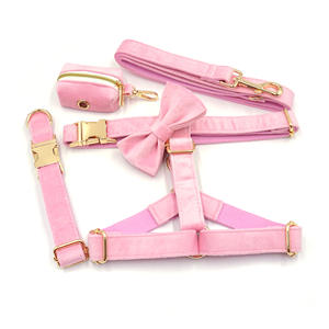 Luxury Velvet Pet Harness Set Hunde halsbänder im Custom Design mit gepolstertem Funktions knopf Verschluss typ Inklusive Fliege Poo Bag Holder - Product Image 1