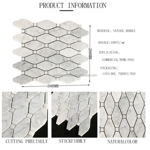 Ubin Mosaik Marmer Heksagonal Panjang, Ubin Mosaik Batu Alam Poles untuk Dinding Utama Ruang Makan - Product Image 2