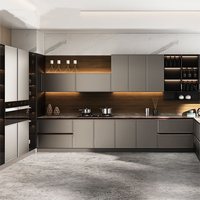 Meuble de cuisine moderne avec armoire coulissante en panneaux de particules métalliques, écologique, résistant à l'eau, personnalisable OEM ODM