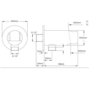 Wall Supply Elbow with <b>Hand</b> Shower Holder Brass 1/2 Inch Shower Hose Connector Round Wall Mount Drop Union Water Outlet - Product Image 2