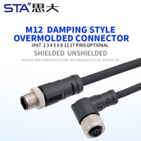 Connecteur OEM M12 étanche et résistant aux vibrations, droit/coudé, mâle/femelle, moulé, avec câble PVC/TPU, 2, 3, 4, 5, 6, 8, 12, 17 broches