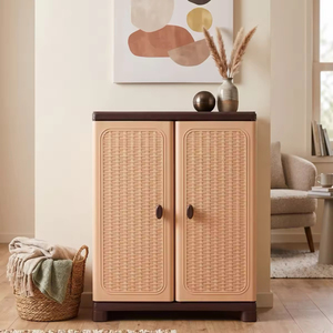Durable Multifunctional Foldable Plastic Stackable <b>Storage</b> Container with Rattan Design and <b>Clothes</b> Hanging Rack for Home - Product Image 4