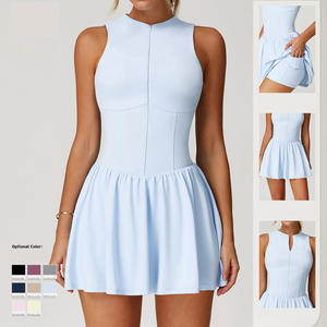 Nylon Spandex Nude Gevoel Rits Tennisrok Buikcontrole 2 In 1 Tennisjurk Met Zak - Product Image 1