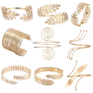 Boho Vintage oro argento colore piuma bracciale braccio aperto bracciale bracciale bracciale intaglio fiore India gioielli donna - Product Image 1