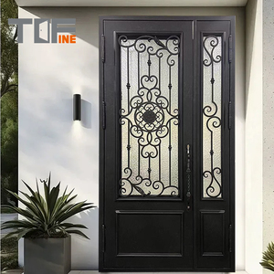 Guangzhou <span class=keywords><strong>Pas</strong></span> <span class=keywords><strong>Cher</strong></span> Haute Qualité Métal Simple Design Intérieur Verre Fer Forgé Autre Portail Coulissant Porte d'Entrée Simple avec Cheval - Product Image 1