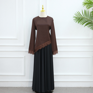 Nouvelle Collection Aïd 2026 : Vêtements Musulmans pour Femmes – Haut en Satin et Dentelle Élégant et Modeste, Chemise Asymétrique à Nouer en Dentelle - Product Image 6