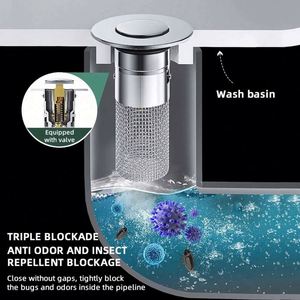 Bouchon de lavabo en acier inoxydable et cuivre, filtre de drain de sol anti-odeur, écologique, sans électricité, avec système pop-up - Product Image 4