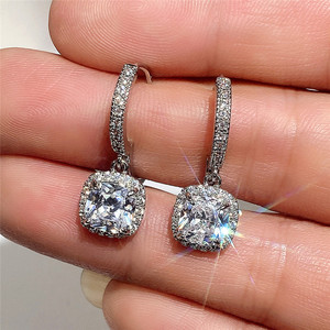 Orecchini pendenti quadrati con zirconi per donna, orecchini a gancio scintillanti, gioielli alla moda per le orecchie - Product Image 3