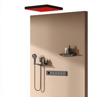 Ensemble de douche moderne minimaliste encastré au plafond avec cartouche céramique et contrôle thermostatique, finition cuivre brossé mural