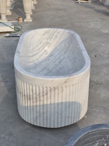 Baignoires ovales modernes sur mesure de luxe, exclusives en marbre Bianco Crown/Guangxi White, autoportantes pour salle de bain, villa, hôtel, maison - Product Image 4