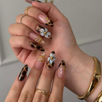 Faux ongles à presser Amande Brillants, Marron Automne, Motif Léopard Vintage, Tortue, Charme 3D, Floral Blanc, Pois Dorés