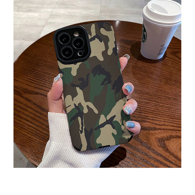 Fashionable Camouflage Colour Printing Imitation Leather Phone Cover Case for iPhone 13 14 15 16 17 Pro Max Soft Durable Grip