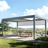 Pergola Bioclimatique Motorisée Moderne en Aluminium avec Lames Orientables, Imperméable, Banc et Table Intégrés, pour Zone de Détente Extérieure et Jardin, Abri d'Été