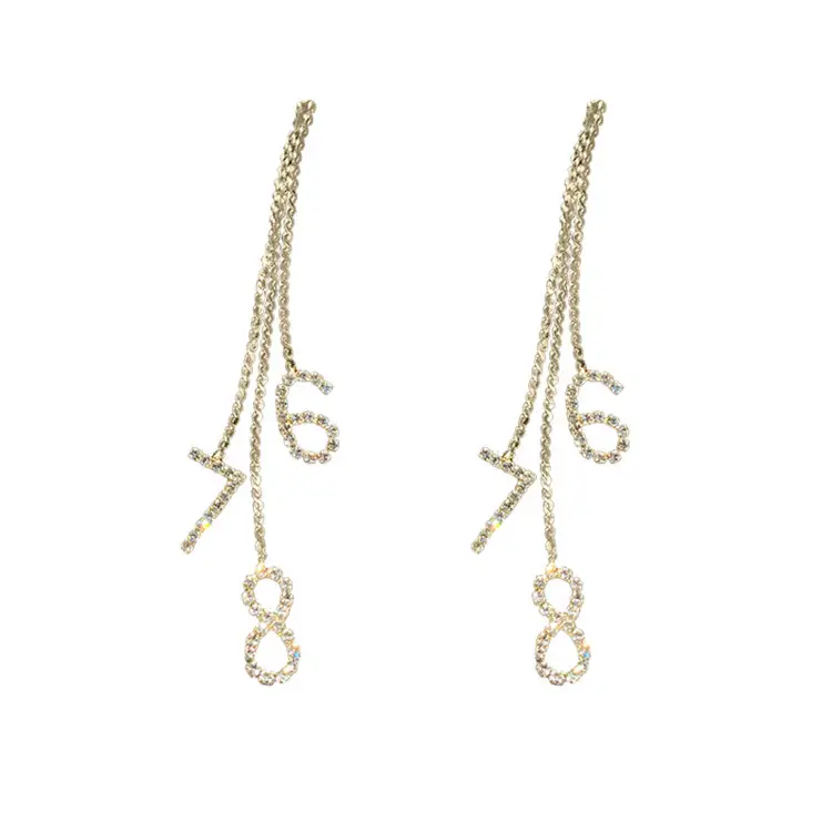 Birthday Party Jewelry Accessories Fashion Crystal Digital Number Earrings Number 6 7 8 Long Tassel Pendant Earrings