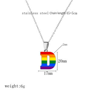 Joyería al por mayor de moda del Orgullo <span class=keywords><strong>Gay</strong></span>, collar con colgante de acero inoxidable con las 26 letras del alfabeto del arcoíris para chicas. - Product Image 5
