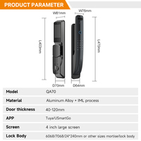 Cerradura Inteligente para el Hogar UIELOCK QA70 con Reconocimiento Facial 3D, Huella Dactilar, para Puerta de Madera y Aluminio, Acceso Remoto por WIFI Tuya, Datos en la Nube, para Apartamentos y Oficinas