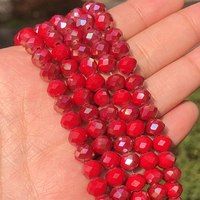 Perles en verre cristal facettées rondes plates AB rouges de 3/4/6/8 mm en gros pour la fabrication de bijoux