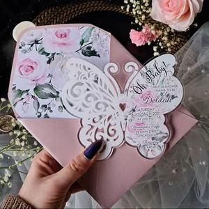 Baptême sous la forme d'un papillon impression acrylique <span class=keywords><strong>Invitation</strong></span> pour baptême Quinceanera bébé douche fête mariage papeterie - Product Image 1