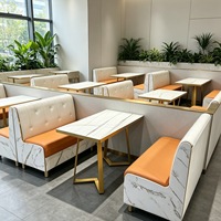 Fournisseur direct d'usine, canapés de salle à manger sur mesure, tables et chaises pour restaurants de restauration rapide, ensemble de tables et chaises blanches et orange
