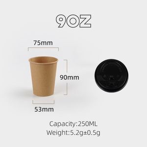 แก้วกระดาษคราฟท์แบบใช้แล้วทิ้งสำหรับขายส่ง ขนาด 9 ออนซ์ สำหรับเครื่องดื่มร้อนและเย็น พร้อมฝาปิด - Product Image 2