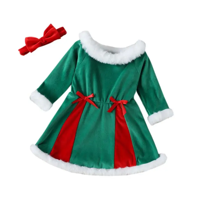 Children Stretch Crochet Top Elf Tutu Tulle Christmas Dresses For Little Girls KGCD-001