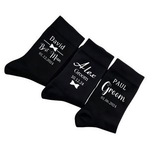 Calcetines de Regalo para Padrinos de Boda, Calcetines de Propuesta para el Novio/Padrino del Día de la Boda, Calcetines de Vestir de Algodón Negro con Nombre, Rol y Fecha Personalizados - Product Image 1