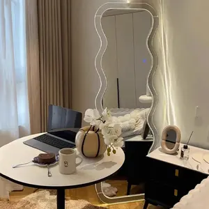 Espejo de Pie con Marco de Aluminio Hecho a Mano, Espejo de Cuerpo Entero Cuadrado, Moderno y Ondulado, para Dormitorio, Decoración del Hogar - Product Image 2