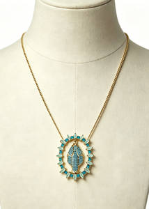 Collier pendentif Notre-Dame de Guadalupe en laiton plaqué or 18 carats avec zircon cubique bleu marquise, bijoux religieux catholiques Vierge Marie, vente en gros - Product Image 3