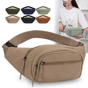 Multi Functional Nylon Waist Bag With Zipper Pockets For Jogging And Everyday Use Light Green Army Green Dark Blue Black Khaki - Product Image 3